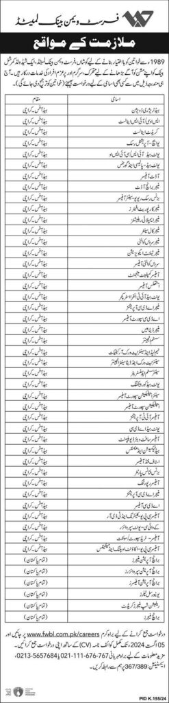 First Women Bank Jobs 2024 - Bank Jobs for Female - Online Apply