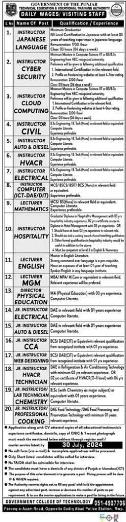 TEVTA Careers 2024 - Online Apply
