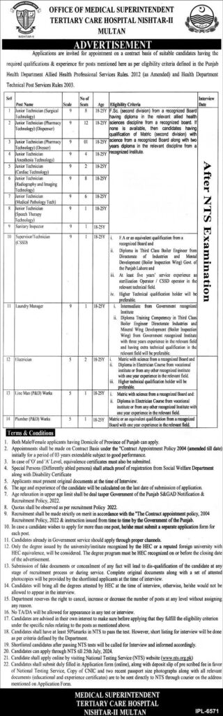 Nishter Hospital Multan Jobs 2024 - NTS Jobs - Online Apply