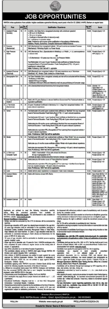 Water and Power Development Authority Wapda Career Jobs 2024 - Online Apply