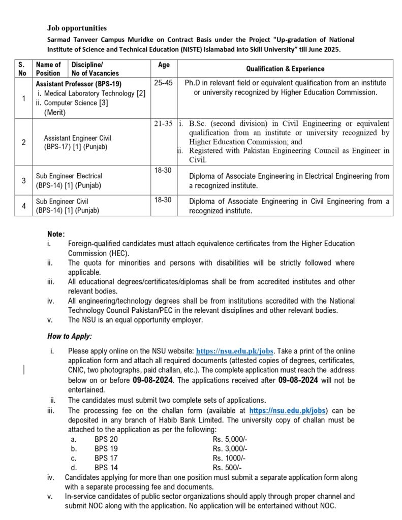 National Skills University Jobs - Online Apply
