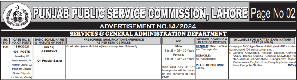 Latest PPSC Jobs 2024 - Service and General Administration Jobs 2024 - Online Apply