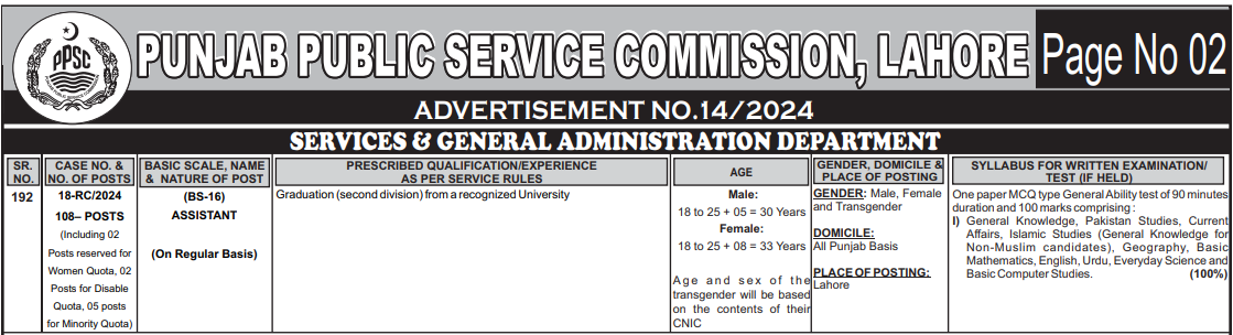 Latest PPSC Jobs 2024 - Service and General Administration Jobs 2024