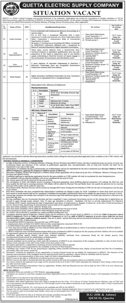 Quetta Electric Supply Company Jobs / Online Apply