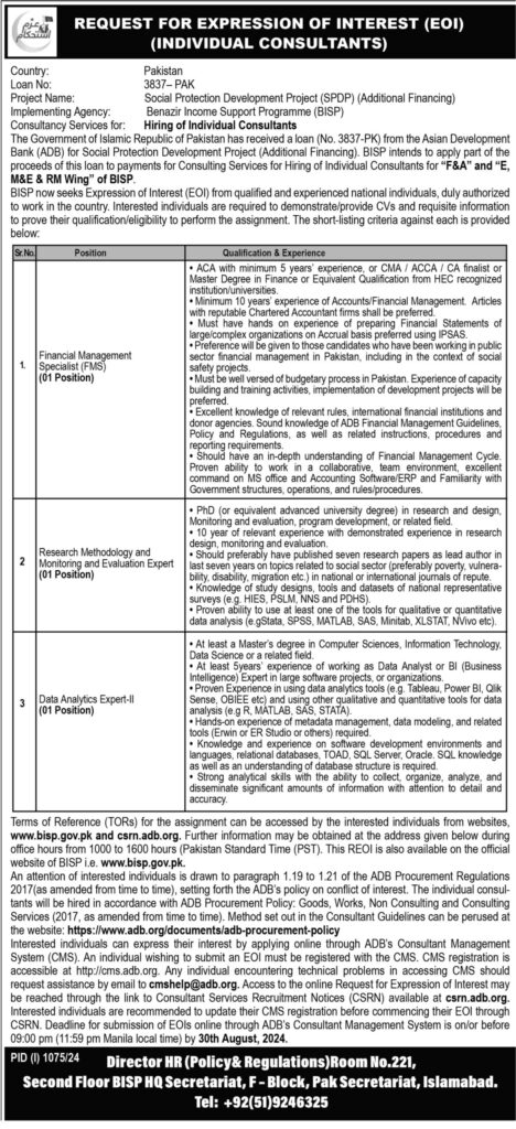 Benazir Income Support Program Job - Online Apply