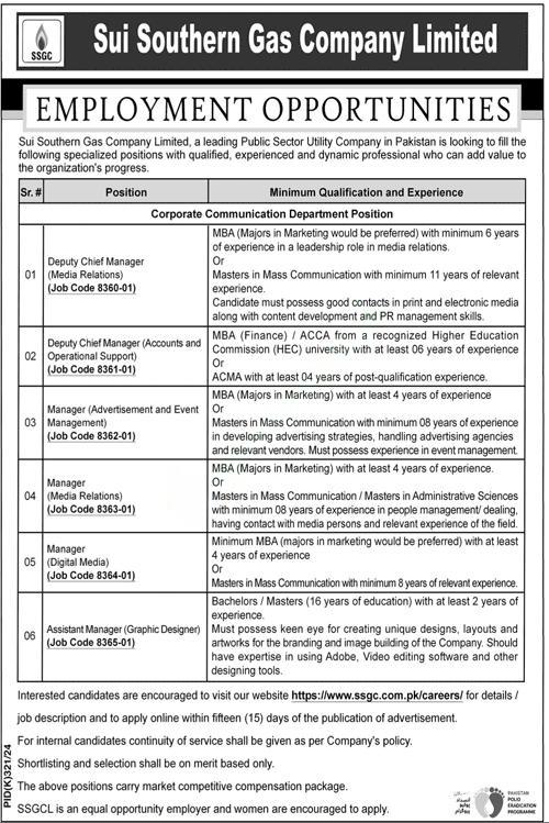 Sui Southern Gas Company Sui Gas Jobs 2024 - Online Apply