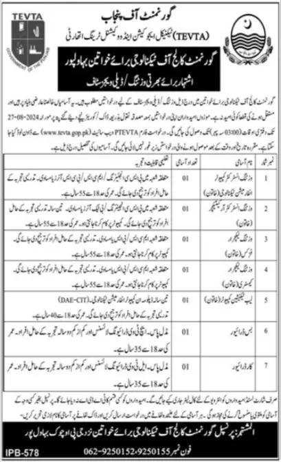 TEVTA Bahawalpur Jobs 2024 