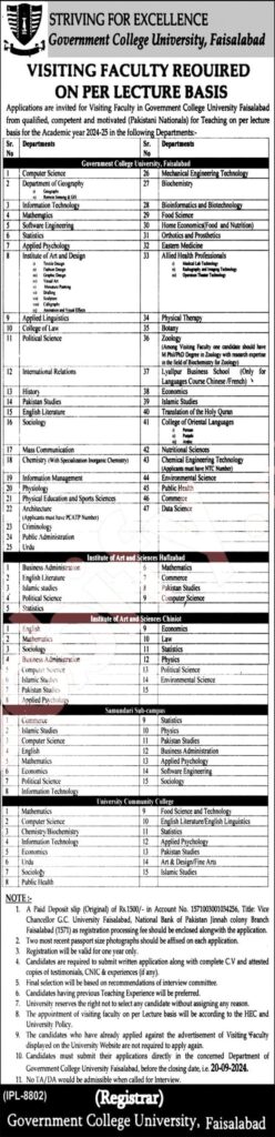 Government College University Faisalabad Jobs 2024 - Online Apply