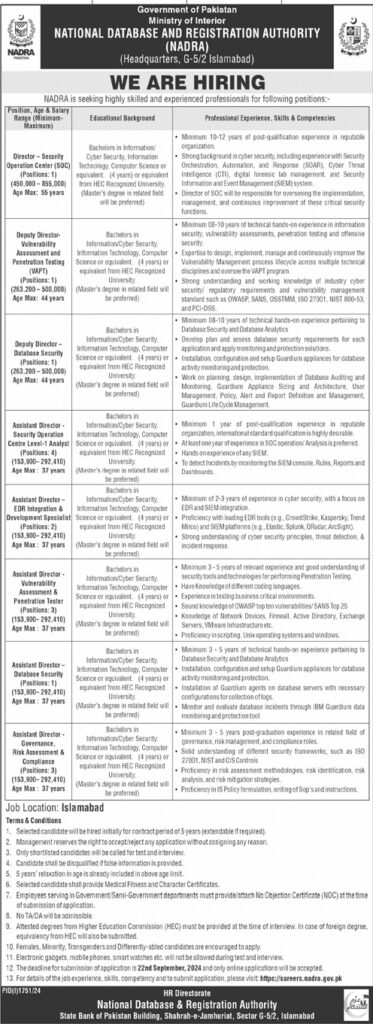 NADRA Jobs 2024 -  National Database & Registration Authoirity Jobs 2024 - careers.nadra.gov.pk