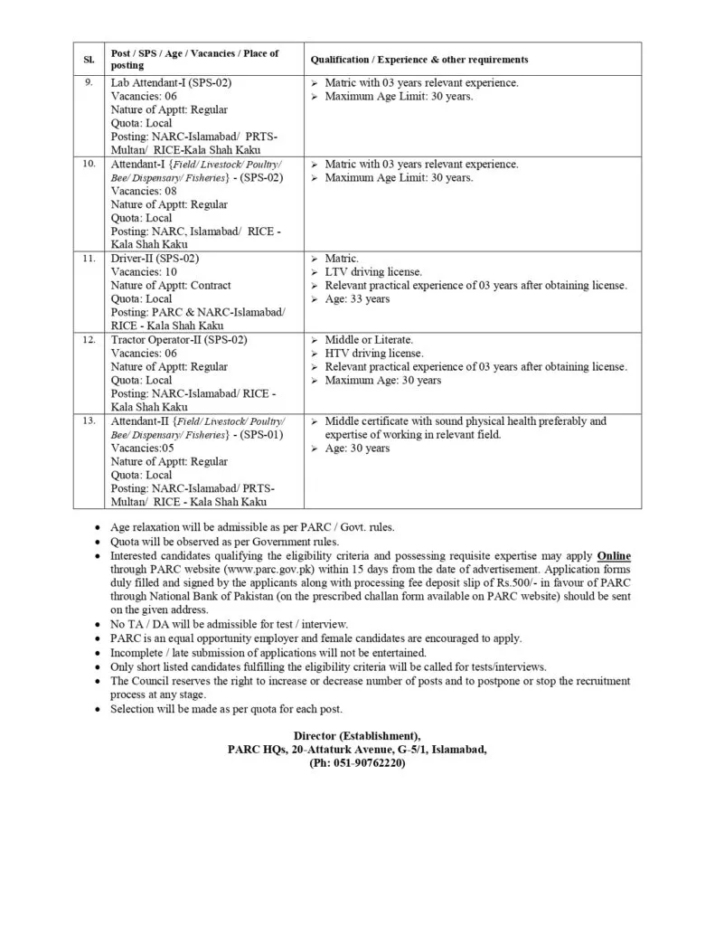 Pakistan Agriculture Research Council Jobs 2024