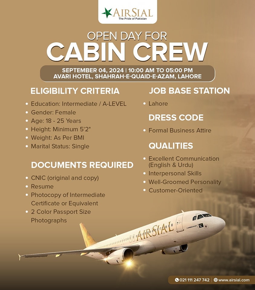 Air Sial Cabin Crew Jobs 2024 - Walk-in-interview