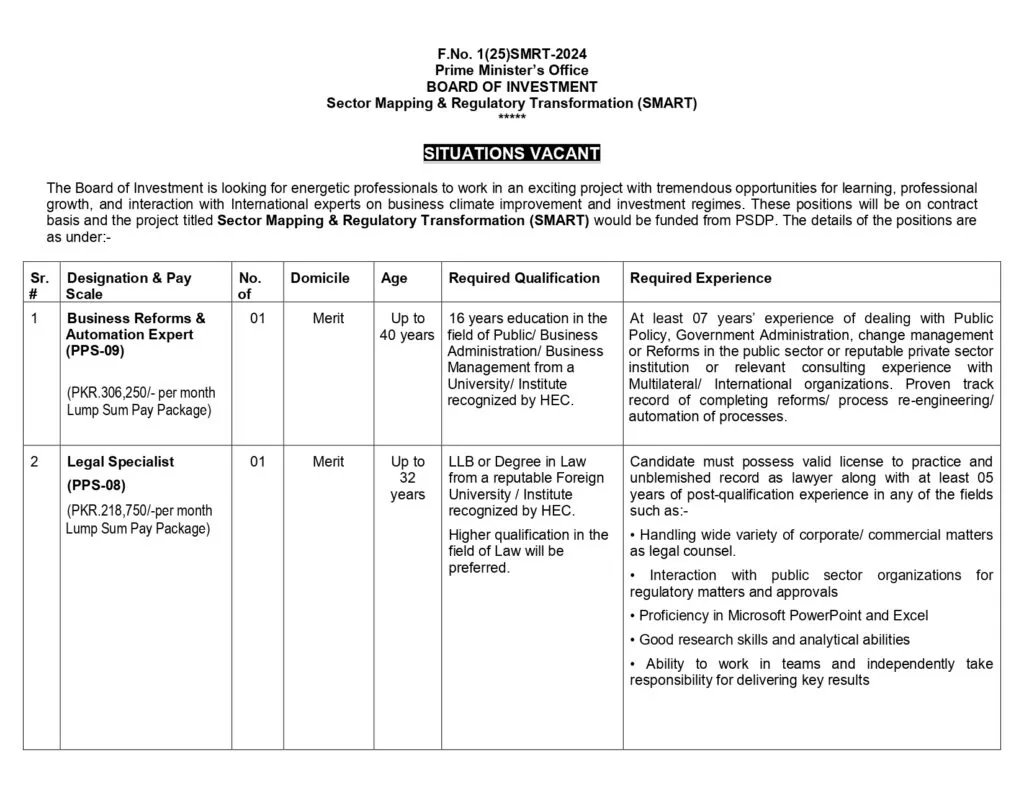 Prime Minister Office Jobs 2024