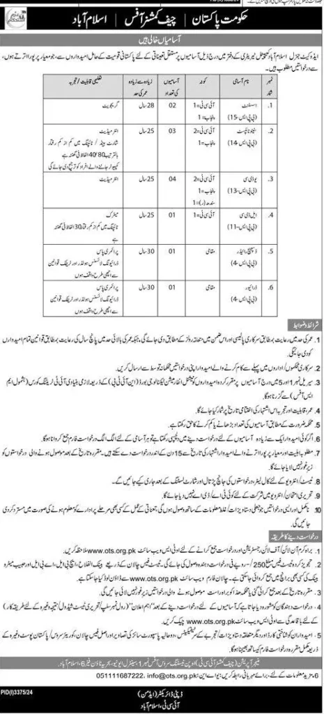 Chief Commissioner Office Islamabad Jobs 2024