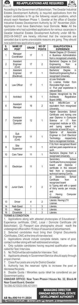 Gwadar Industrial Estates Development Authority Jobs