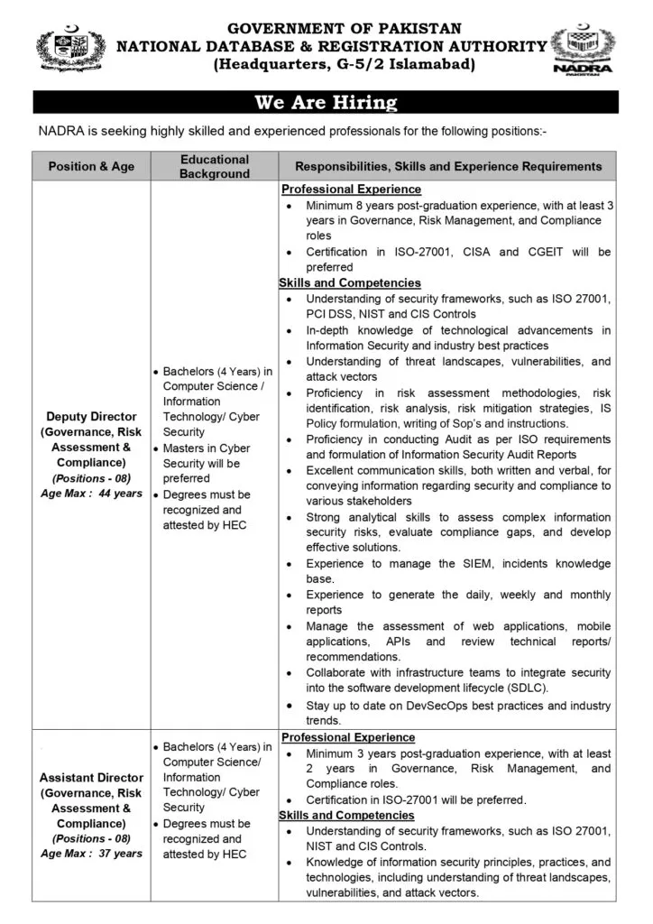 National Database and Registration Authority Jobs 2024