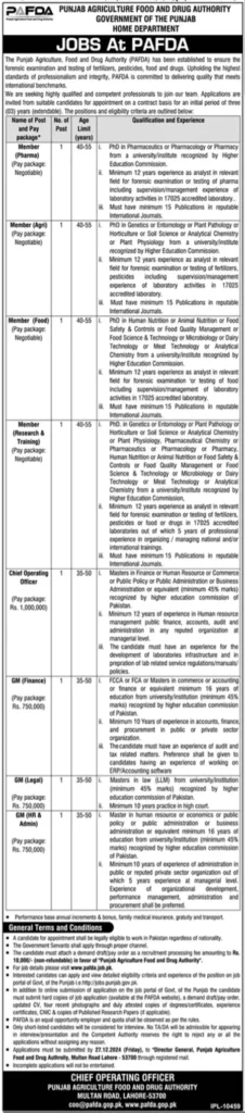 Punjab Agriculture, Food and Drug Authority PAFDA Jobs