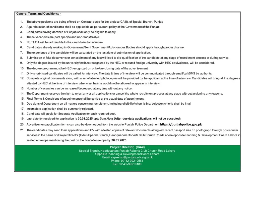 Punjab Police Special Branch Jobs