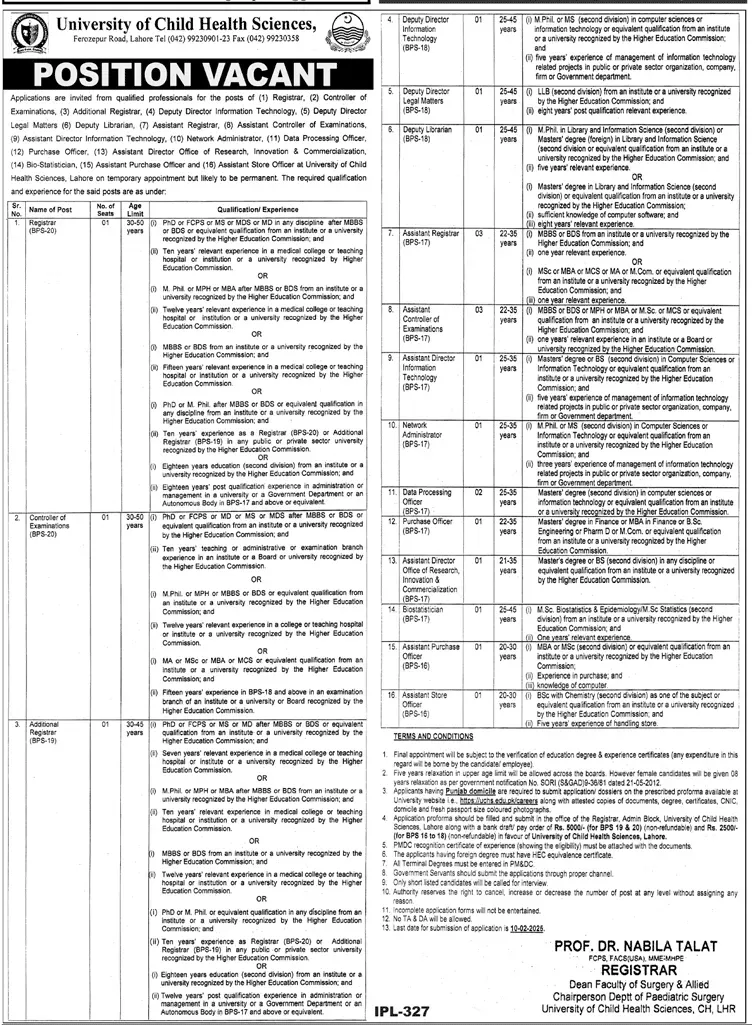 University of Child Health Sciences Jobs 