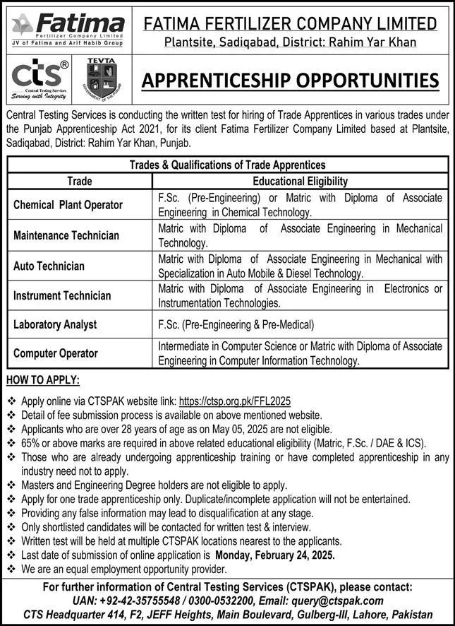 Fatima Fertilizer Apprenticeship 2025