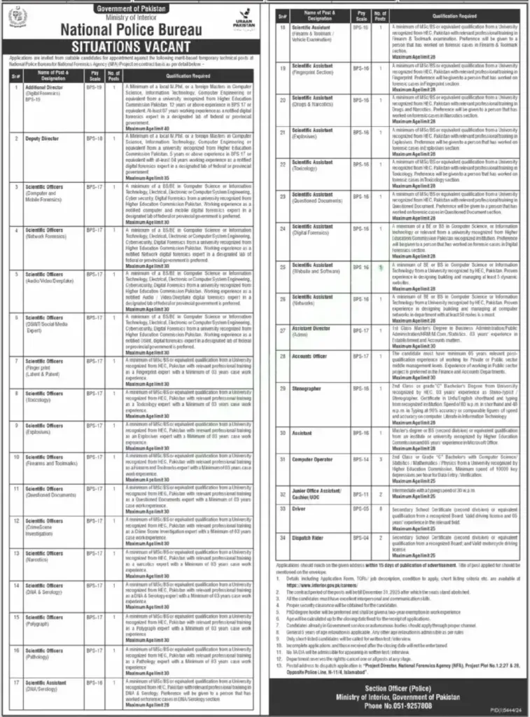 Ministry of Interior National Police Bureau Jobs