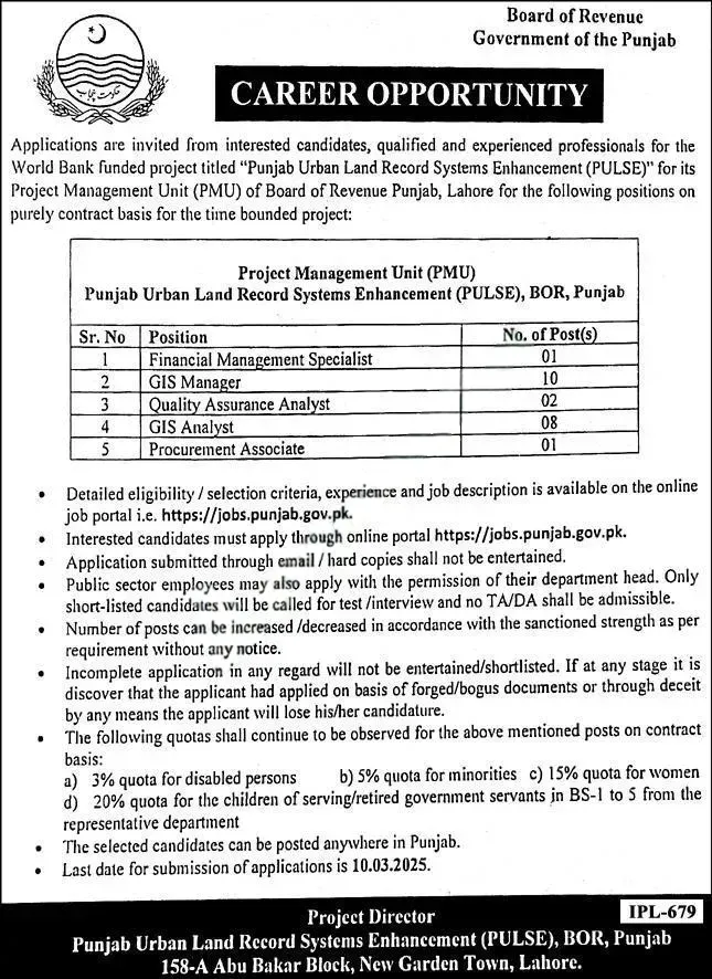 Punjab Board of Revenue Jobs 2025