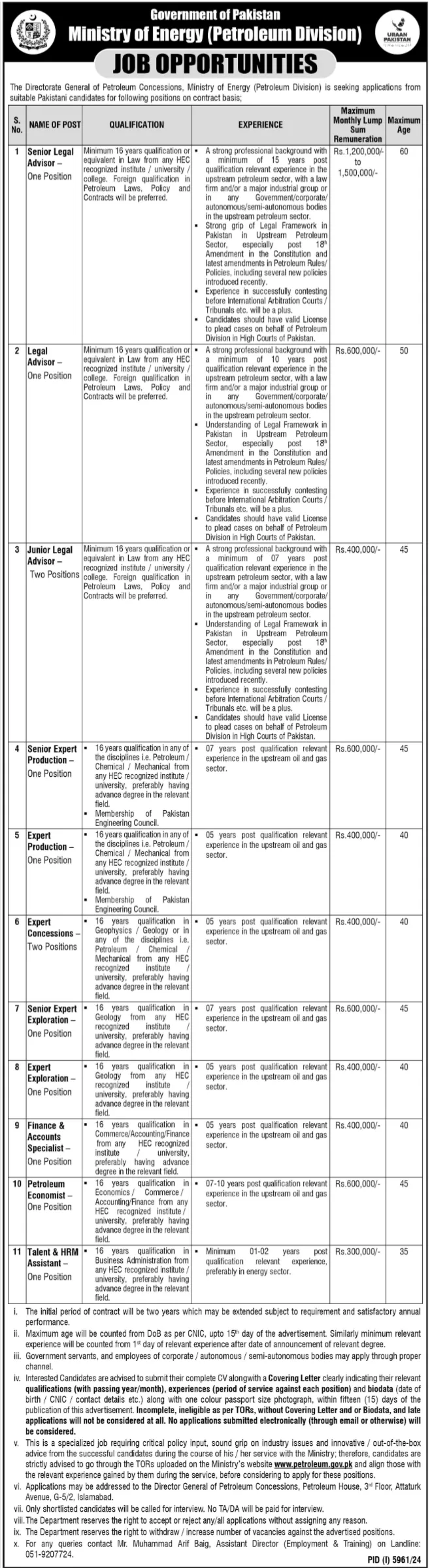 Ministry of Energy Petroleum Division Jobs