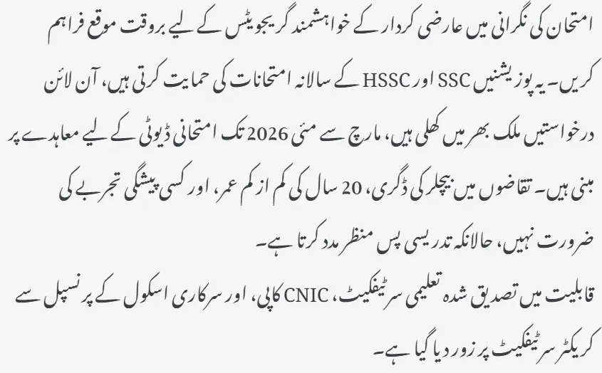 Invigilator Jobs 2026 FBISE Invigilator Jobs Online Apply 2026 Federal Board Invigilator Jobs