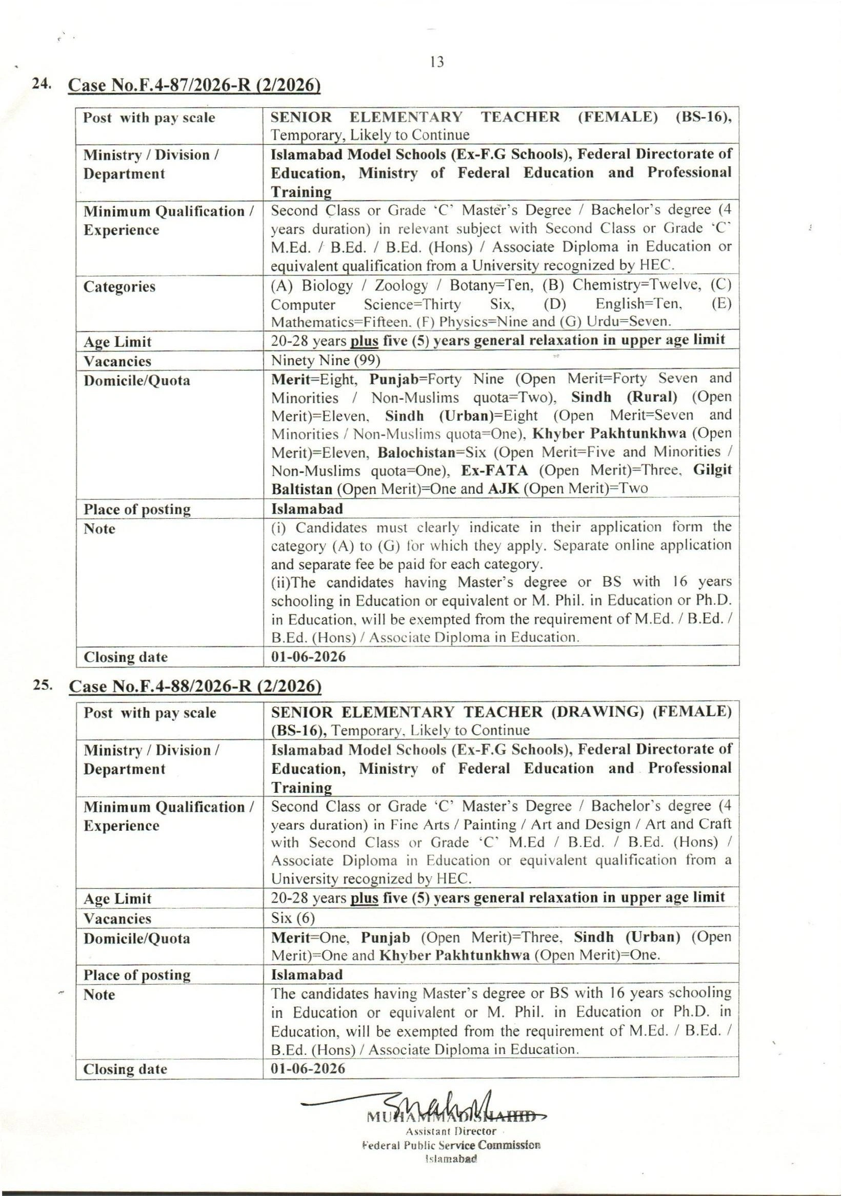 FPSC Elementary School Teachers Jobs 2026