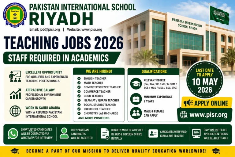 Pakistan International School Riyadh Jobs 2026