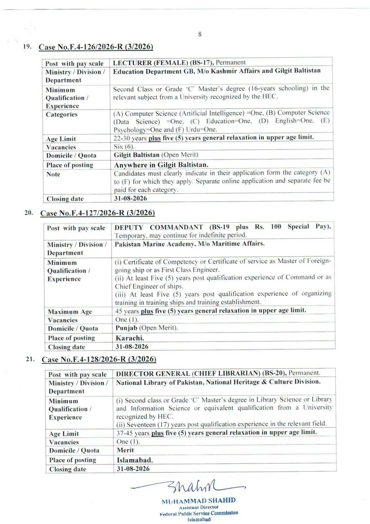 FPSC Jobs 2026 advertisement showing Secondary School Teacher and Female Lecturer vacancies in BS-17